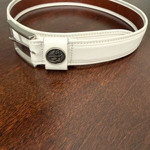 White Leather Belt with Silver Buckle